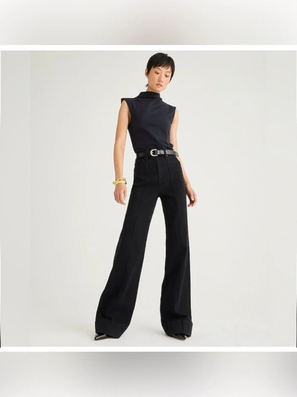 J.Crew Pintuck Denim Black High-Rise Wide-Leg Women's trouser Size 28